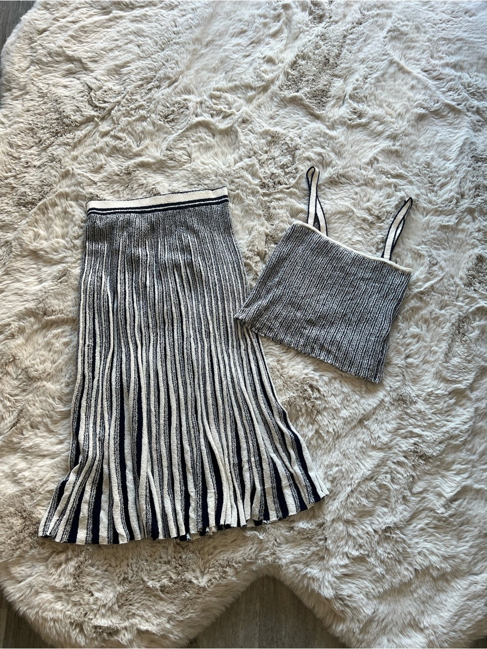 Striped Zara Knit Midi Skirt in Black and White